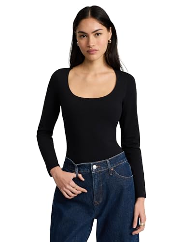 EXPRESS Women’s Body Contour Bodysuit – Long Sleeve Cotton Scoop Neck, Stretch Fit, Snap Closure, Washable
