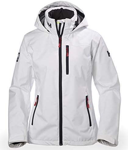 Helly Hansen Women's Crew Hooded Midlayer Fleece Lined Waterproof Rain Jacket, 001 White, Medium