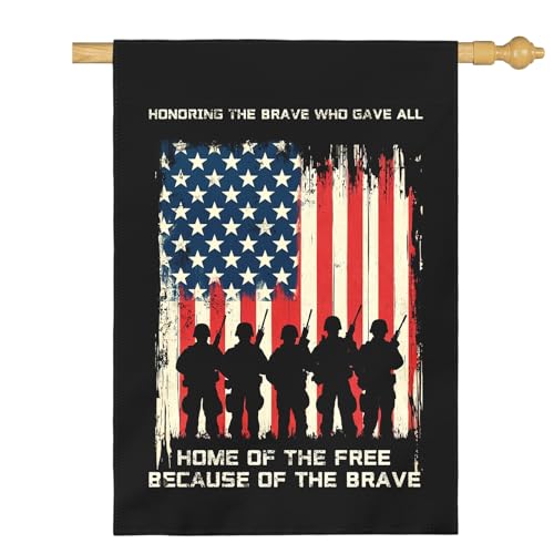 Dacawin Memorial Day Patriotic House Flag Honoring Fallen Soldiers Home Of The Free Because Of The Brave Outdoor Yard USA Flags Honor And Brave Garden Banner Lawn Porch Patriotic Decor 28 x 40 Inch