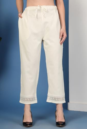 Image of Pistaa's Women's Pure Cotton Regular Hem Design Solid Palazzos