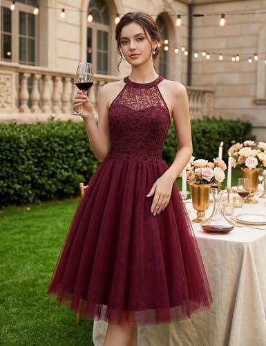 Image of Dressystar Women's Sequin Short Prom Dress Sparkly Halter Tulle Cocktail Party Homecoming Dresses