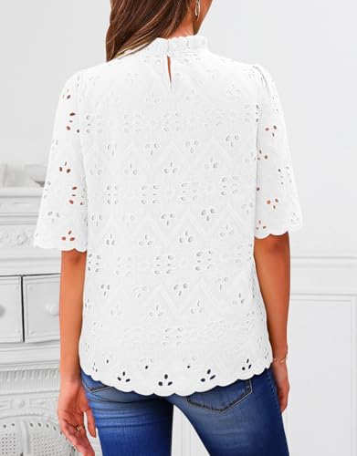 BETTE BOUTIK Womens Lace Tops 2025 Trendy Long Short Sleeve Eyelet Embroidered Dressy Casual Blouse Shirts