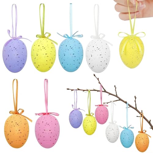 PacuM 24 peças ovos de Páscoa com corda pendurar ovos Páscoa para uso interior exterior mini Easter Egg reutilizável para casa jardim festas decoração