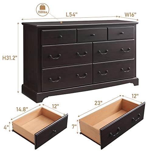 T4Tream 7 Drawers Dresser Chests For Bedroom, Wood Rustic Tall Chset Of Drawers,Dressers Organizer For Bedroom, Living Room,Hallway, Espresso #TOP4