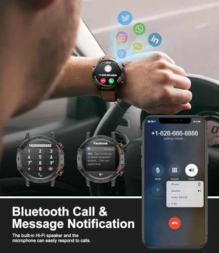 Image of SUNKTA Military Men's Smart Watch (Answer /Dial Calls),100 Sports Modes, 5ATM Waterproof Fitness Watch with Heart Rate /SpO2 /Blood Pressure for Android and iOS,1.39''HD Full Screen Smartwatch,Leather