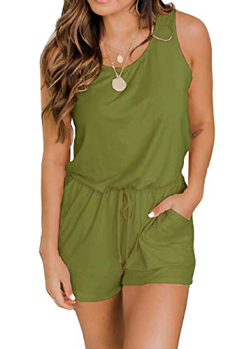 ArtfishWomens Summer Loose Spaghetti Strap Lounge Pajamas Rompers Shorts Jumpsuits with Pocktes