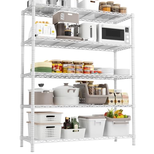 Image of Storage Shelves Heavy Duty, 45 inch W x 20 inch D x 72 inch H Garage Shelving Unit Loads 2000LBS, 5-Tier Adjustable Metal Utility Rack, Wire Shelf for Kitchen, Laundry Room, Pantry, Warehouse, Basement