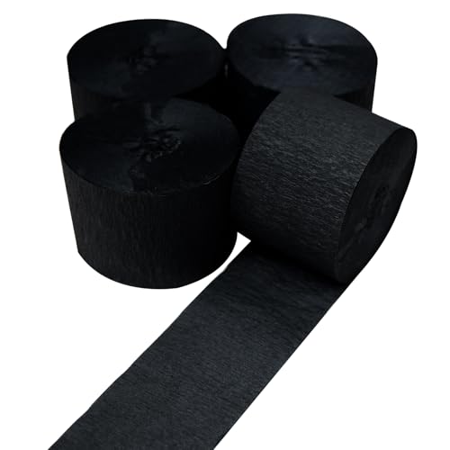 AOODOOM Crepe Paper Streamers 4 Rolls 328ft Black Pack of Party Streamers for Birthday Decorations Party Decorations Wedding Decorations