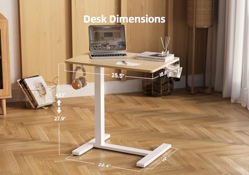 Image of Claiks Mobile Rolling Desk Small Portable Laptop Cart Bedside, 28 inch Oak