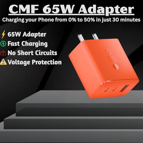 Image of 65W GaN Fast Charger Adapter | 3-Port USB-C & USB-A Wall Charger | Super Fast Charging Compatible with Nothing Phone (CMF /1 /2 /2a /2a Plus /3a /3a Plus), Tablets, Samsung S24 /S25 & More