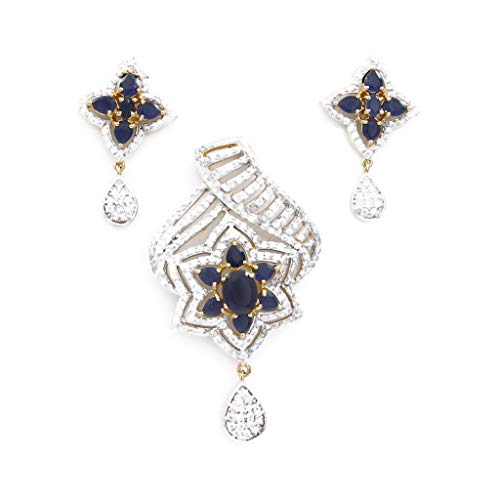 Conjunto de zafiro azul hecho a mano en oro de 18k elegante