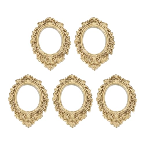 sourcing map 5 marcos de fotos de resina vintage, mini marco de fotos pequeño, rectangular, accesorio de exhibición de joyas para bricolaje, fotografía de mesa, decoración de boda, dorado, 1.3 x 1.1