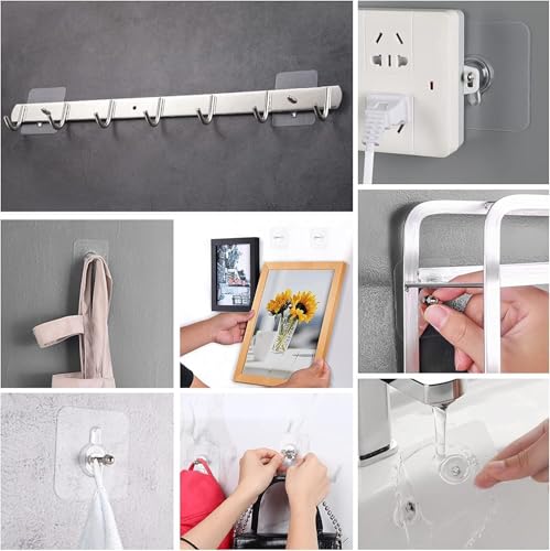 Image of 10 Pcs Stainless Steel PVC ABS Nail Free Adhesive Wall Hooks Heavy Duty Self Adhesive Hook Waterproof Non-Trace No Drilling Hanging Hooks for Kitchen Bathroom Home Wall Decoration Storage