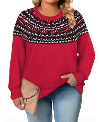 Image of CARCOS Plus Size Sweaters for Women Solid Crew Neck Knit Tops Casual Long Sleeve Pullover Sweater Sparkly Tunic Shirts