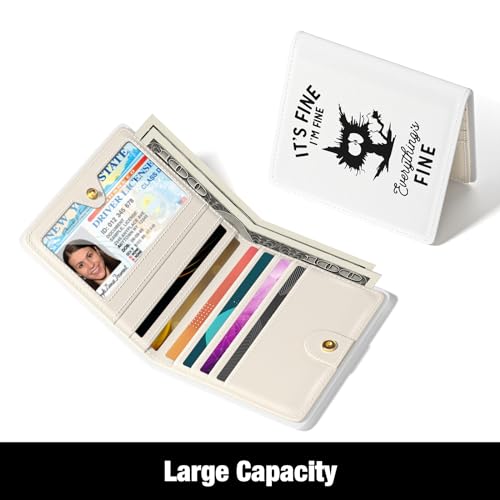 Rouidr Womens Wallet, RFID Small Slim Wallet for Women, Cute Bifold Leather Pocket Credit Card Holder Ladies Mini Purse with Zipper Coin Pocket & ID Window, Fine Cat3