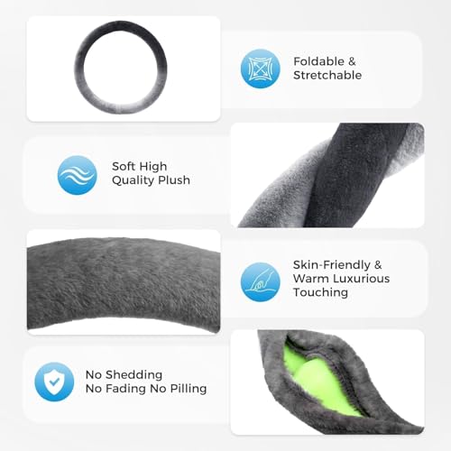 Image of Coverado Winter Fluffy Steering Wheel Cover, Upgraded Anti-Slip Fuzzy Furry Car Steering Wheel Cover, Universal 14-15 inch, Soft Plush, Warm, No Odor, Luxurious Decoration for Women Men, Gradient Gray
