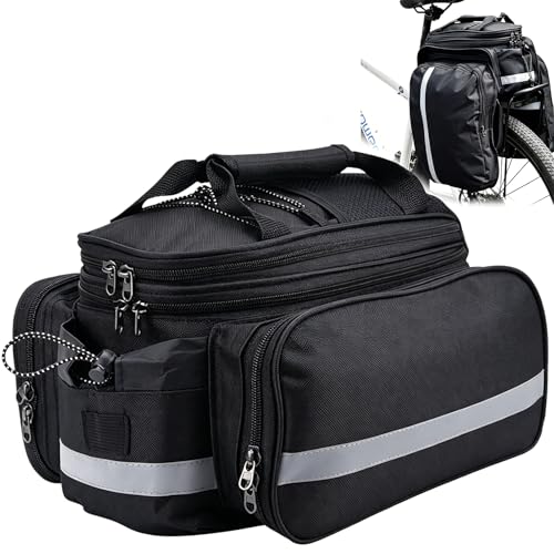 Image of Ogetok Bike Rack Bag Bicycle Trunk Rear Rack Bag, Large Bike Saddle Shoulder Bags, Bicycle Pannier Bags Cycling Rear Seat Carrier with Rain Cover & Reflective Strip for MTB, Black