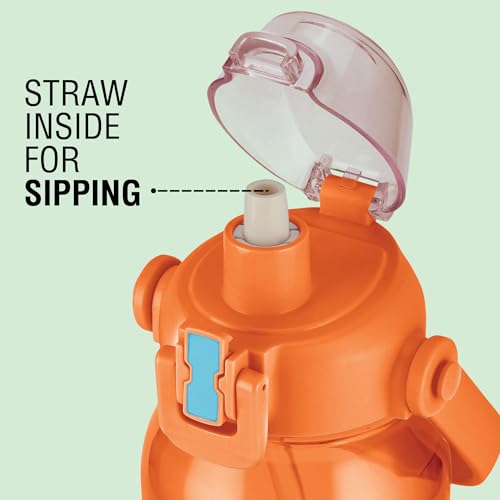 Image of MILTON Juwel 1500 Premium Crystal Clear Unbreakable Material Sipper Water Bottle | BPA Free | One-Touch Open|Leak-Proof | Sturdy Handle Cum Mobile Holder | Ideal for Office, School, Gym, 1460ml,Orange