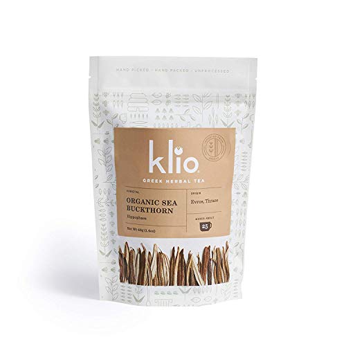 Klio Organic Sea Buckthorn Leaf Tea. Evros, Greece. High Polyphenol and Antioxidant Levels. Lab Tested. Makes 25 Servings.
