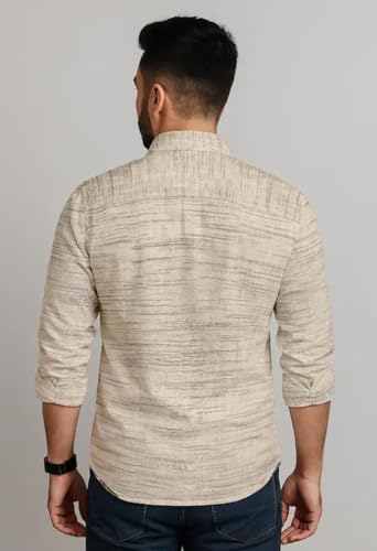 Image of Men's Pure Khaadi Cotton Regular Fit Full Sleeves Striped Casual Shirt | Handloom Shirt for Office & Casual Wear