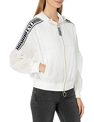 A|X Armani Exchange Women's Logo Tape Full Zip Hooded Lightweight Jacket, Off White, S