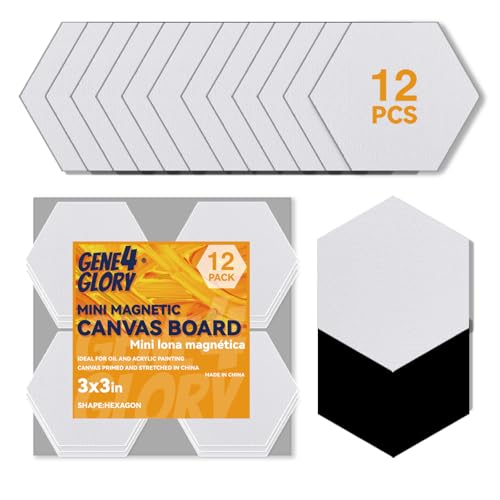 GENE4GLORY 12 Pack Magnetic Canvas Boards for Painting, Artist Blank Canvas Boards for Painting- Oil & Acrylic Painting Canvas Panels(Hexagon)