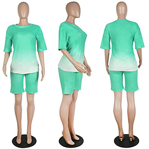 Aomoni Women's Two Piece Outfit Bodycon Biker Short Set T Shirt Plus Size Tracksuit Turquoise Medium #TOP2