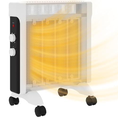 HOMCOM Radiador Eléctrico bajo Consumo 2000 W Calefactor Eléctrico Silencioso Radiador de Mica con Ruedas Protección contra Vuelcos y Sobrecalentamiento para 15-20㎡ Blanco