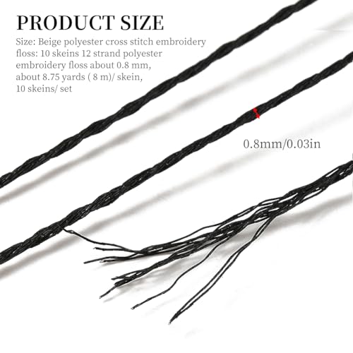 Image of 10 Skeins Black Polyester Embroidery Floss Metallic Shimmer Cross Stitch Thread Gold Silver Glitter Floss Bulk for Sewing Making Friendship Bracelet Weaving Knitting Needlepoint Handcraft