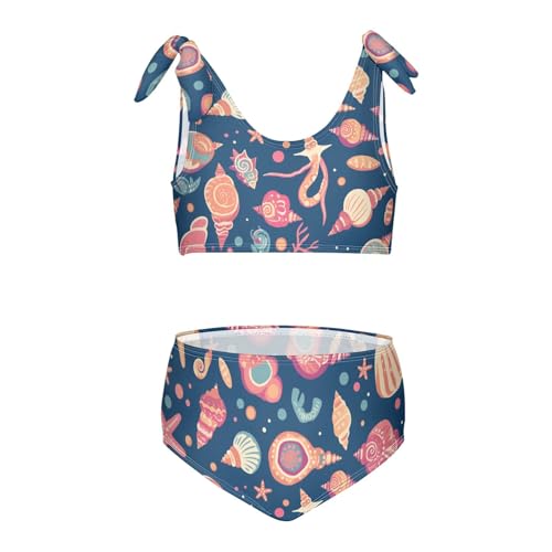 Seashells Different Shapes and Starfish Girls 2 Piece Kids Bikini Set Scoop Neck Swimsuits Swimwear Cute Shoulder Strap
