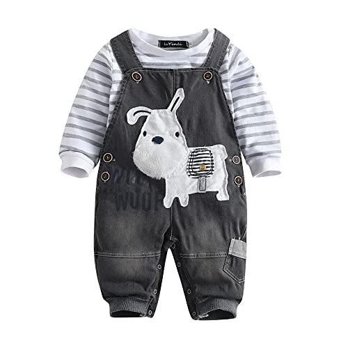 Image of LvYinLi Cute Baby Boy Clothes Suit Toddler Boys' Striped long Sleeve T-Shirt+Denim Overalls Jumpsuit Pants Outfits Sets