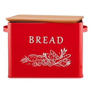 E-far Bread Box for Kitchen Countertop, Metal Bread Storage Container Bin with Bamboo Lid for Cutting Bread, Extra Large & Farmhouse Style, 13” x 7.2” x9.8”, Red E far Bread Box for Kitchen Countertop Metal Bread Storage Container Bin with Bamboo Lid for Cutting Bread Extra Large Farmhouse Style 13 x 72 x98 Red