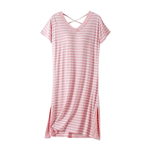 Womens Nightgown with Built in Shelf Bra Striped Lounge Homewear ...