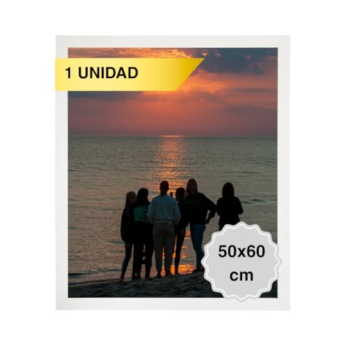 MARCOFOTO Marco de Fotos 50x60 cm Blanco Portafotos de Pared en MDF con Plexiglas - Ideal para Diplomas, Títulos Universitarios, Pósters y Fotografías - Decoración Hogar y Oficina