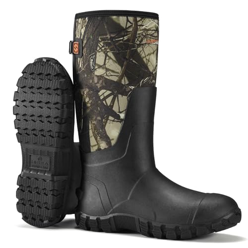Image of HISEA Upgraded Rain Boots for Men Waterproof Insulated Rubber Boots Outdoor Mud Hunting Boot, Adjustable Calf, Camo, 12