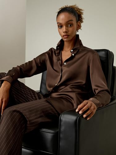 LilySilk 100% Silk Shirt for Women Ladies Silk Blouse Dressy Casual Long Sleeve Spread Collar and Shell Button Up Work4