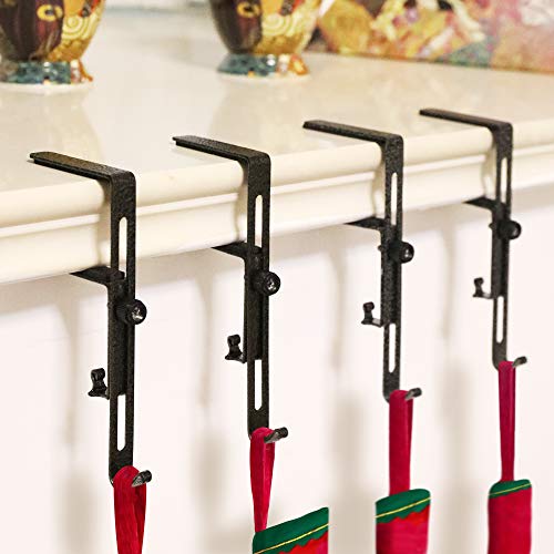 GLY Christmas Stocking Garland Adjustable Holder Hook Hanger Fireplace Two Hooks for Dual Purpose Gold and Silver Plating- 4 Pack