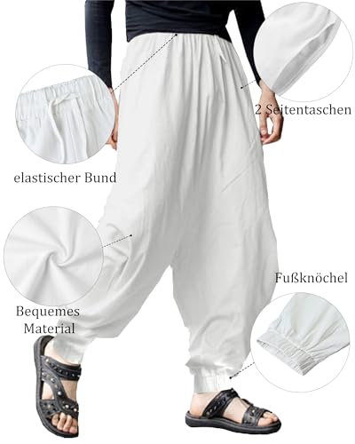 YAOHUOLE Herren Haremshose Baggy Pumphose Yoga Freizeit Haremshosen Weiß L
