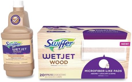 Swiffer WetJet Mops for Floor Cleaning, Hardwood Floor Cleaner, Mopping Refill Bundle, Includes: 20 Pads, 1 Cleaning Solution