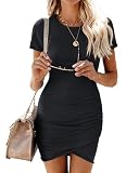 BTFBM Women’s Summer Dresses 2026 Casual Bodycon Mini Dress Short Sleeve Crew Neck Ruched Spring Beach Vacation Outfits(Dark Grey, Medium)