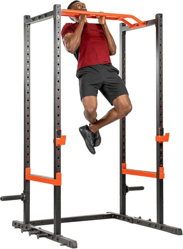 Image of Sunny Health & Fitness Power Zone Strength Rack Power Cage - 1000 LB Weight Capacity, Spotter Bar, Angled Pull-Up Bar, J-Hooks, Resistance Band Pins, Optional LAT Pull Down