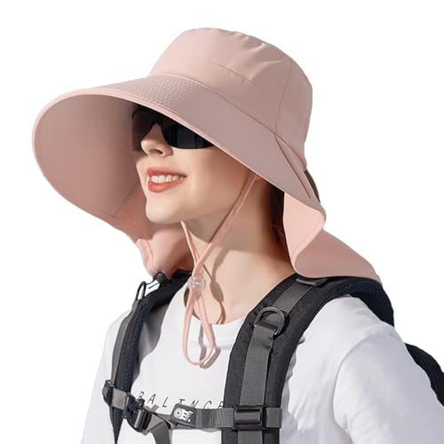 LBOYLOVE Wide Brim Sun Hat for Women UPF 50+ UV Protection Sun Hat Outdoor Foldable Sun Hat with Neck Protection for Fishing Hiking Gardening Outdoor (Pink)