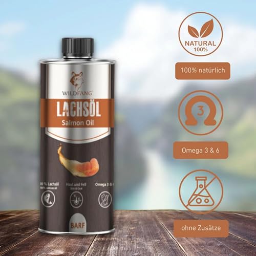 Wildfang® Lachsöl Hund 250 ml – Barf-Öl mit Omega 3 & 6 – Glänzendes Fell & gesunde Haut – Immunsystem stärken – Appetitanregend – Natürliches Ergänzungsfuttermittel