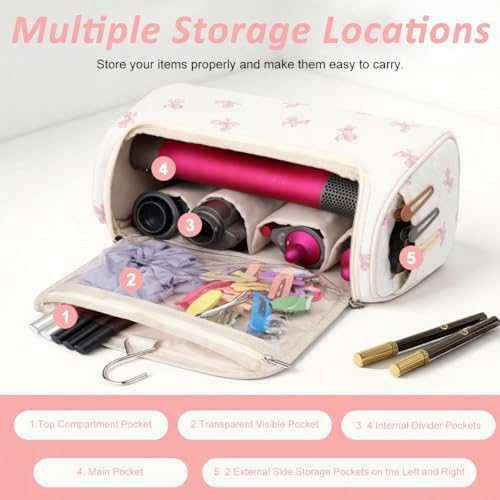 Image of MAYCREATE Travel Storage Bag for Dyson Air wrap Holder Hair Styler Organizer for Airwrap Attachments Portable Storage Bag with Hanging Hook, White (Bag Only)