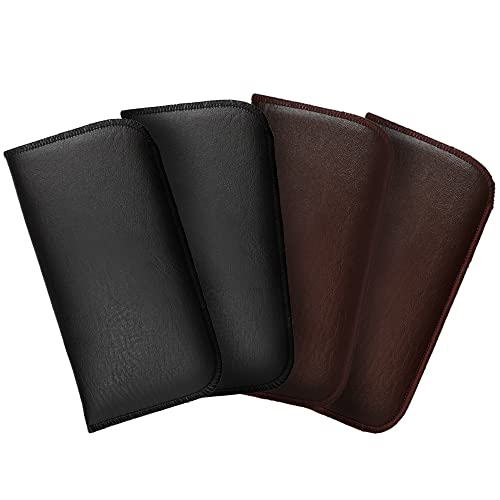 Calabria Soft Slip-In Glasses Case 2Black&2Brown(4Pack) Men/Women Designer Faux Leather Felt Eyeglass/Sunglass 6.5"X3.35" #TOP1