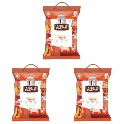 Image of India Gate Flavourful & Fine Tibar Basmati Rice 5 Kg | Long & Slender Grains | Naturally Aged (Pack of 3)