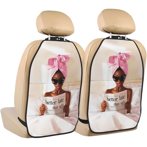 Woman Reading Newspaper On Bed Car Seat Back Kick Protectors,2 Pack Kick Mats With Storage Pockets For Vehicles To Protect From Dirt Mud Scratches