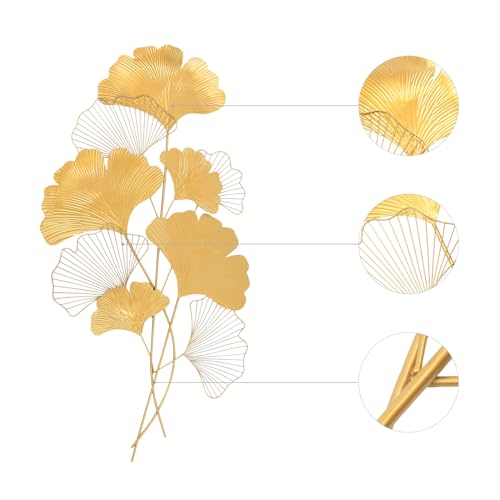 Décoration murale 3D ginkgo en métal or 110x55 cm pour salon