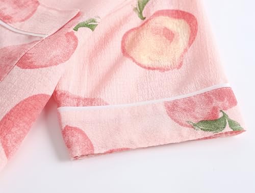 Image of Hupohoi Big Girls Button Down Pajama Set 3pcs Short Sleeve Long Pants with Shorts Crepe Wrinkled Fabric Sleepwear Nighty