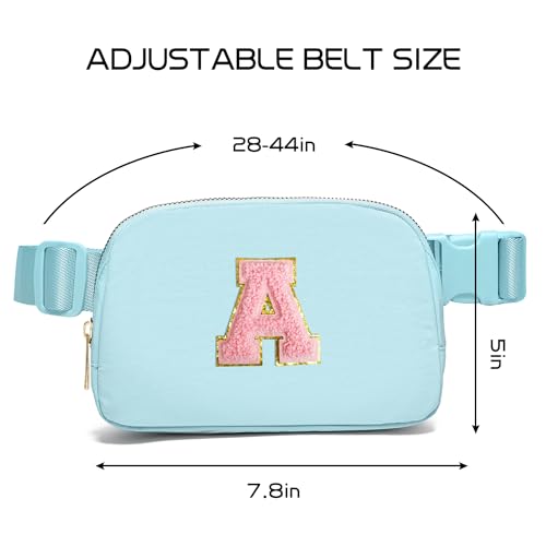 gitus gifts for 7 8 9 10 11 year old girls belt bag fanny pack crossbody bags with initial letter patch birthday gifts for daughter sister friends teen girls icing blue-a